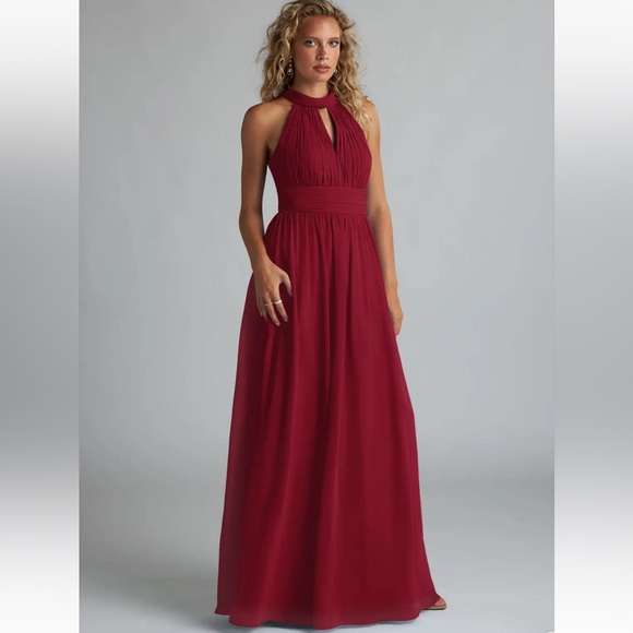 NWT Azazie Emerald Green Bridesmaids Maxi Dress Size A14 Halter Neckline Keyhole - Picture 14 of 15